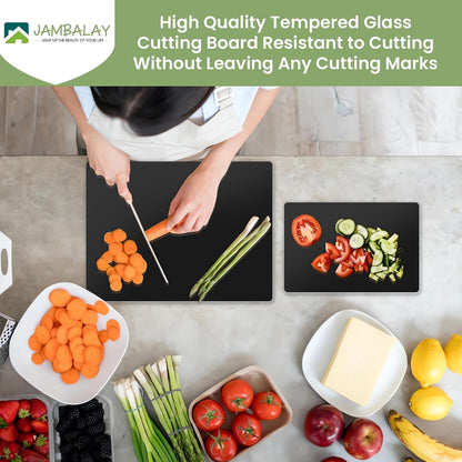 JAMBALAY Tempered Glass Cutting Boards for Kitchen, Gold 12"x8" & 16"x12" Glass Cutting Board Set with Marble Design, With Non Slip Foot, Shatter and Heat Resistant, Dishwasher Safe