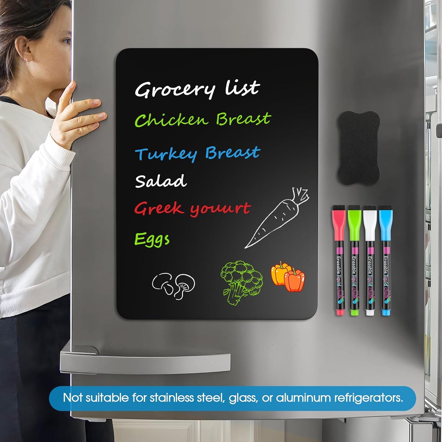 MaxGear Small Magnetic Dry Erase Board Sheet for Refrigerator, Fridge Whiteboard for Kitchen, 12"x8" White Board Organizer and Planner with Stain Resistant Technology, Include 1 Eraser, 3 Markers