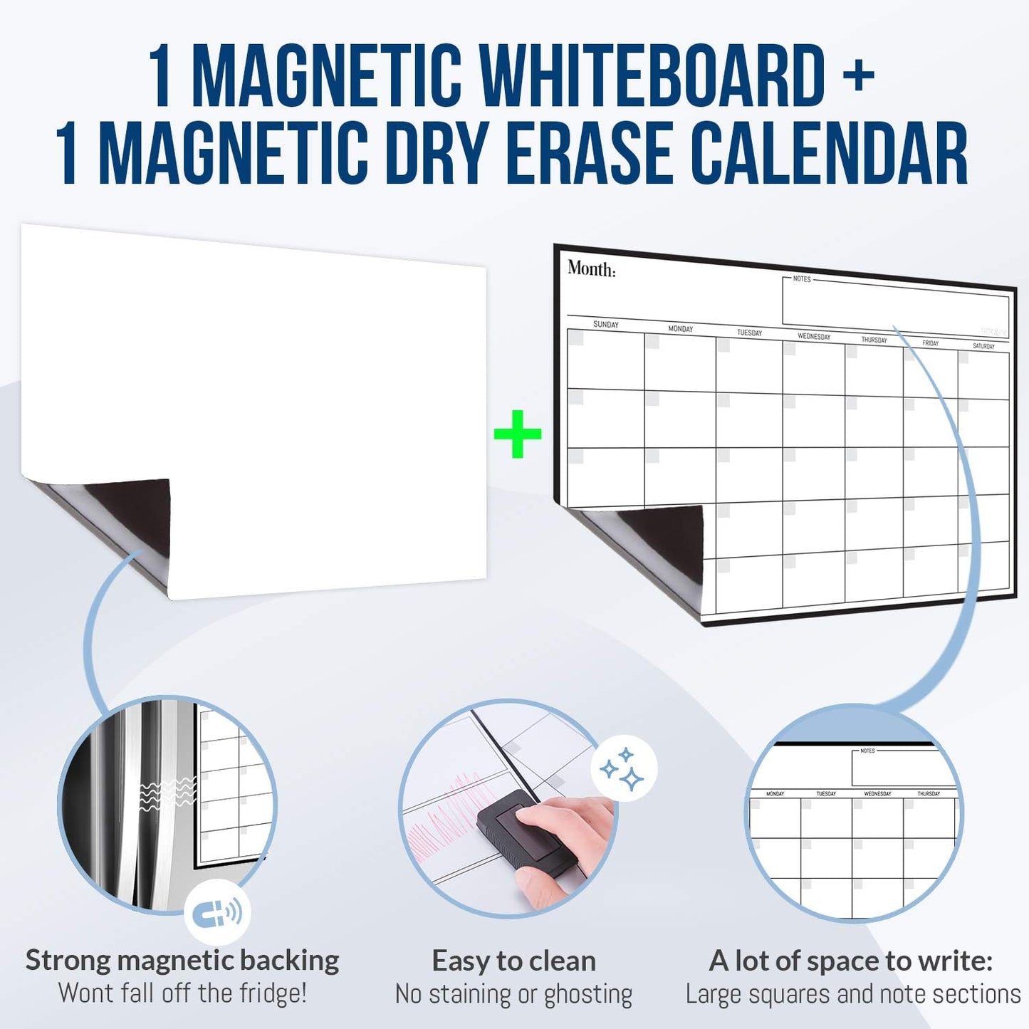 Cinch! Magnetic Calendar Bundle of 3 - Monthly, Weekly, Daily Planning Dry Erase Boards for Fridge - Magnetic Fridge Calendar Whiteboard Set with 6 Fine Tip Markers, Large Eraser, and Magnets