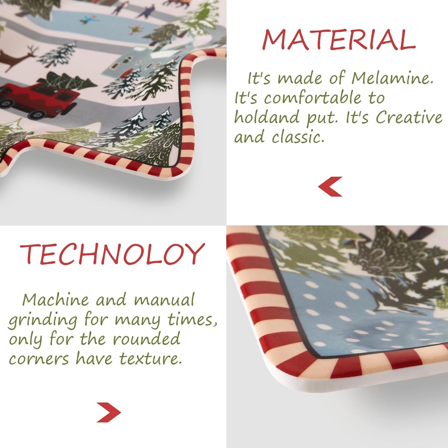Christmas Tree Melamine Tray - Santa & Snowman Pattern | Ideal for Holiday Treats, Candy, and Feasts | Festive Tableware for Christmas Parties (1 Pack)