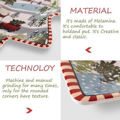 Christmas Tree Melamine Tray - Santa & Snowman Pattern | Ideal for Holiday Treats, Candy, and Feasts | Festive Tableware for Christmas Parties (1 Pack)