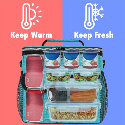 opux Insulated Lunch Bag for Men Women, Leakproof Black Lunch Box for Work, Portable Soft Lunch Cooler Bag with Shoulder Strap, Adult Lunchbox Lunch Pail for Kid Boy Girl School, 14 Can/8L