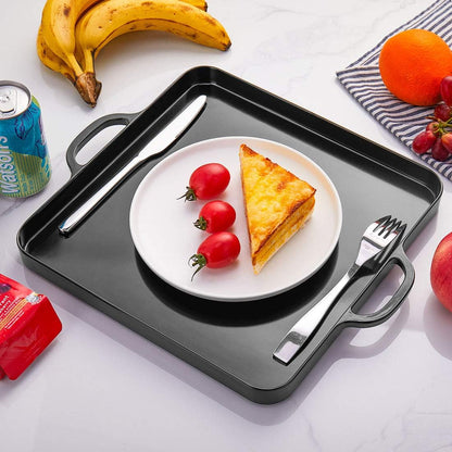 i BKGOO Foodservice Red Plastic Tray with Handle Set of 2 Large Melamine Cube Serving Platters for Parties, Table, Kitchen Size(12.5"x12.5"x1")
