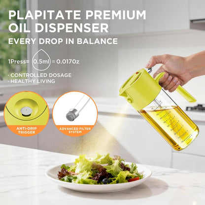PLAPITATE 17oz/500ml Premium Olive Oil Sprayer for Cooking, 2 in 1 Glass Olive Oil Dispenser Bottle for Kitchen Gadgets, Spray Bottle with Portion Control for Salad, Frying, BBQ (Black)