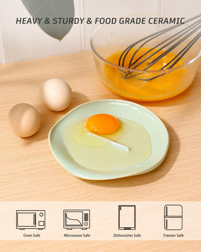 Ceramic Spoon Rest with Egg Cracker, Reactive Glaze Blue