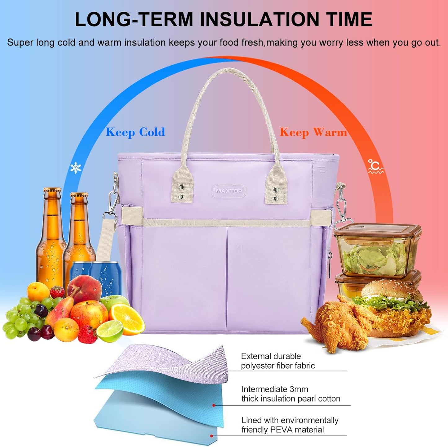 MAXTOP Lunch Bag Women for Work Insulated Thermal Lunch Box for Men with Wide-Open Pocket Reusable Leakproof Cooler Bags with Removable Shoulder Strap for Teacher Nurse Office Picnic Travel Black