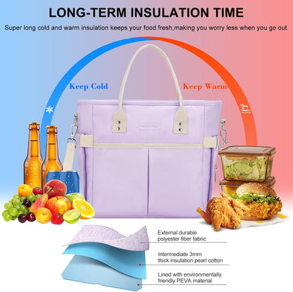 MAXTOP Lunch Bag Women for Work Insulated Thermal Lunch Box for Men with Wide-Open Pocket Reusable Leakproof Cooler Bags with Removable Shoulder Strap for Teacher Nurse Office Picnic Travel Black