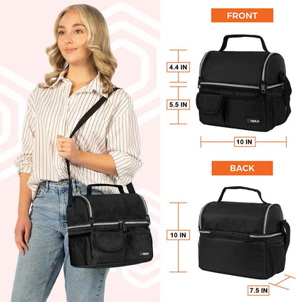 opux Insulated Lunch Bag Women Men, Dual Compartment Leakproof Lunch Box Adults Kids, Double Decker Meal Prep Bento Lunch Cooler Tote with Shoulder Strap for Work Office School Travel, Floral Purple