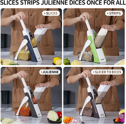 QYKIC Safe Mandoline Slicer,Vegetable Potato Slice Food Cutter for Kitchen,Thickness Adjustable Upright Veggie Chopper for Fast Meal prep (Gray)