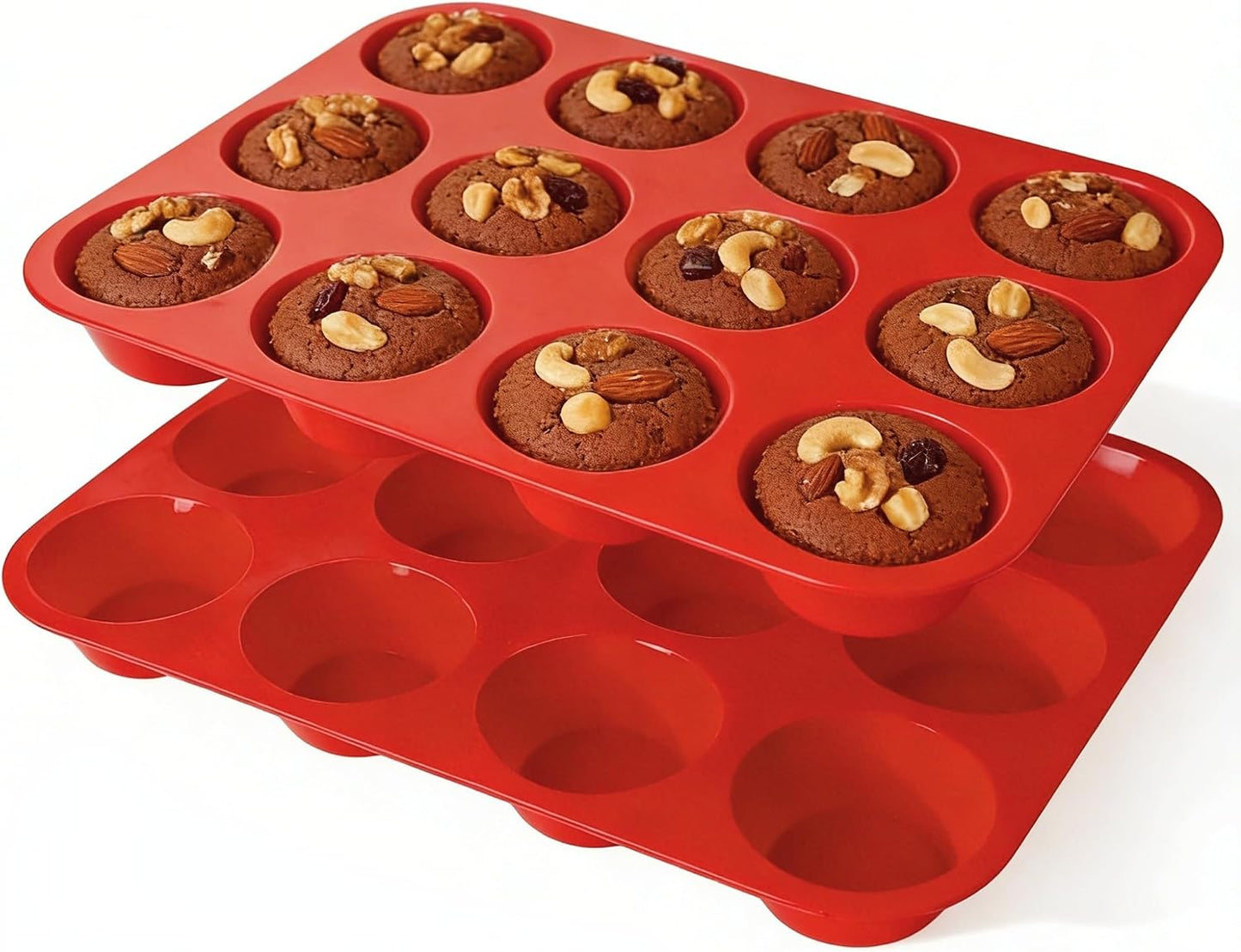 Silicone Muffin Pans for Baking Nonstick 2 Pcs, 12 Cup Regular Cupcake Pan, Food-Grade Silicone Baking Molds for Cupcakes, Egg Bites, Freezer, White