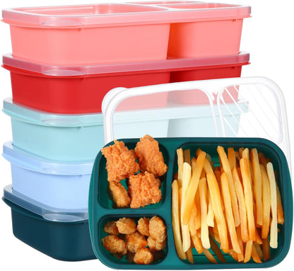 Honeydak 5 Pack Snack Containers 3 Compartment Bento Snack Boxes Divided Meal Prep Containers with Lids Reusable Adults Lunch Food Storage Box for School Work Travel(Elderberry)