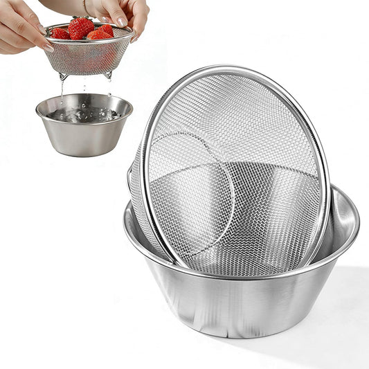 304 Stainless Steel Rice Washer & Small Colander: 5.5-Inch Fruit Washing Bowl with Strainer, Multifunctional Rice Strainer (700ML)
