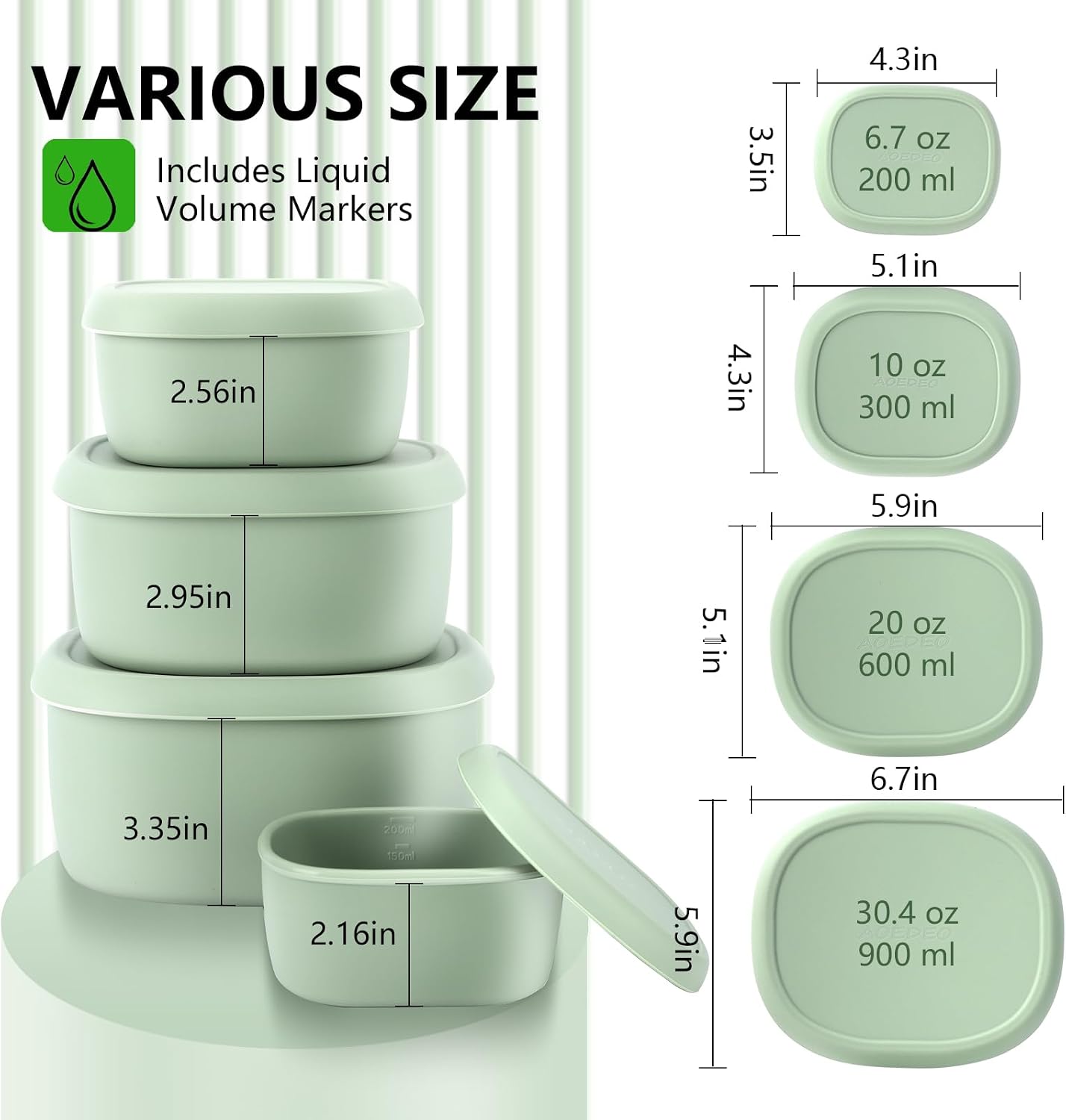 4 Pcs Silicone Food Storage Containers with Lids，BPA Free Reusable Silicone Storage Containers for Food Freezer Containers Freezer Dishwasher Safe (33.8oz, 20oz, 10oz, 6.7oz)