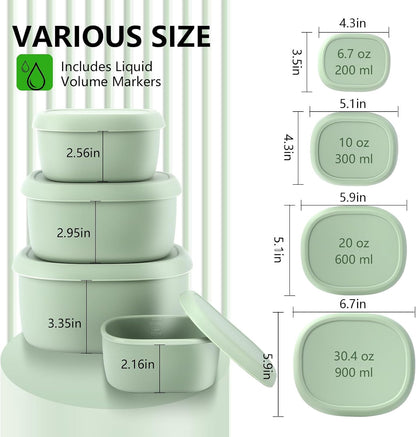 4 Pcs Silicone Food Storage Containers with Lids，BPA Free Reusable Silicone Storage Containers for Food Freezer Containers Freezer Dishwasher Safe (33.8oz, 20oz, 10oz, 6.7oz)