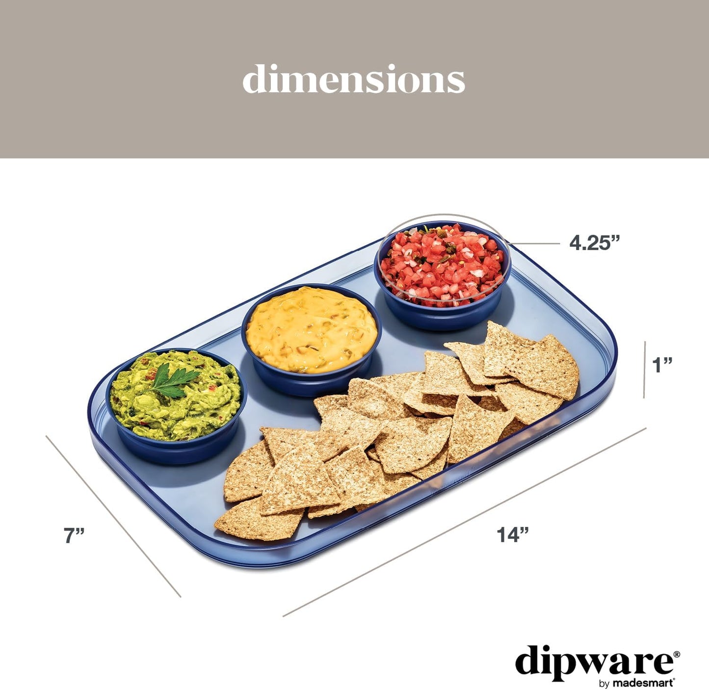 madesmart dipware 3 Bowl Serving Tray, Stackable & Removable Dip Bowls for Charcuterie, Guacomole, Snacks, Veggies, Premium Dishwasher & Microwave Safe, Multipurpose Plate & Bowl, Olive