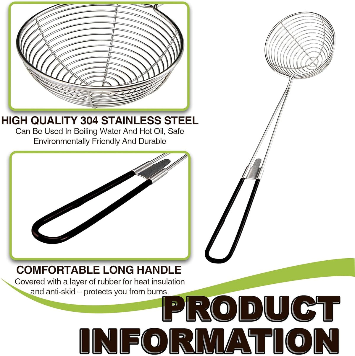 6 Pieces Stainless Steel Spider Strainer Skimmer, 4 Inch Hot Pot Kit Strainer Scoops with Long Handle, Asian Skimmer Spoon Ladle for Boba Pearls, Pasta, Meatball, Cooking & Frying Food