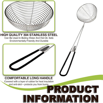 6 Pieces Stainless Steel Spider Strainer Skimmer, 4 Inch Hot Pot Kit Strainer Scoops with Long Handle, Asian Skimmer Spoon Ladle for Boba Pearls, Pasta, Meatball, Cooking & Frying Food