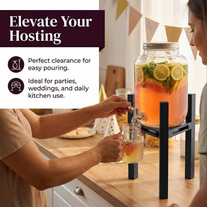 Adjustable Metal Drink Dispenser Stand Holder for 1-1.5 Gallon, Stable Beverage-Dispenser Stand for Indoor Outdoor (Without Drink Dispensers) (Midnight Black)