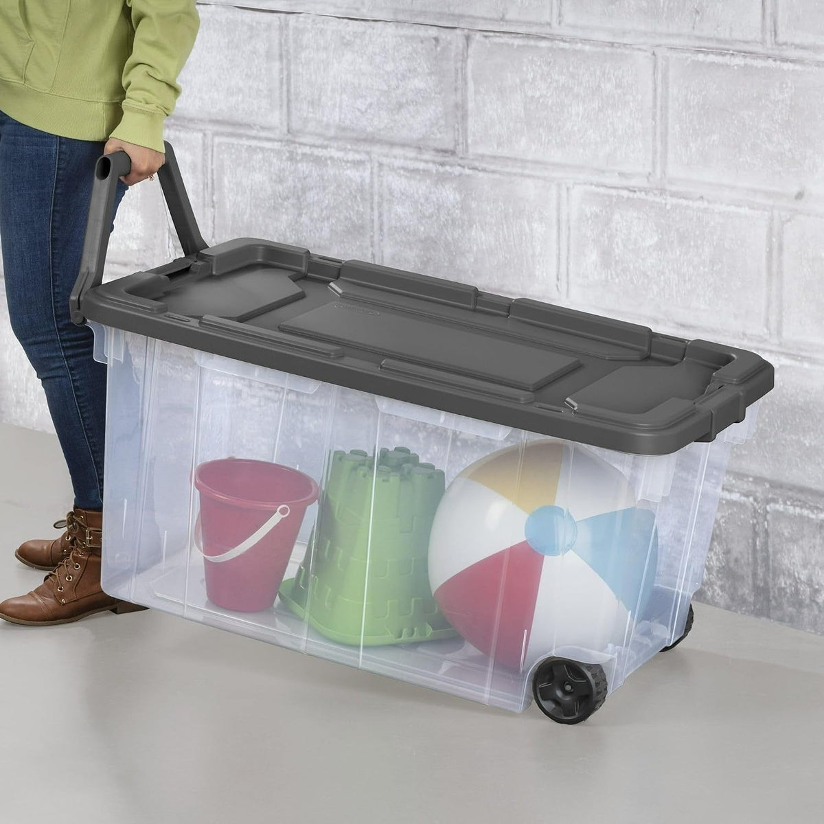 Extra Large Storage Bin, 40 Gallon Wheeled Plastic Storage Container with Handle, Green, Pack of 2 (GREEN)