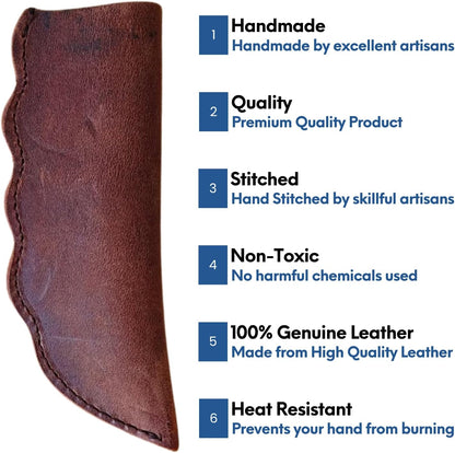 Leather Cast Iron Skillet Handle Cover, Heat Resistant Pan Grip Sleeve for Frying Pans, Dutch Oven & Griddles, Safe Non-Slip Cooking Handle Protector, Brown (Handle Cover Curve)