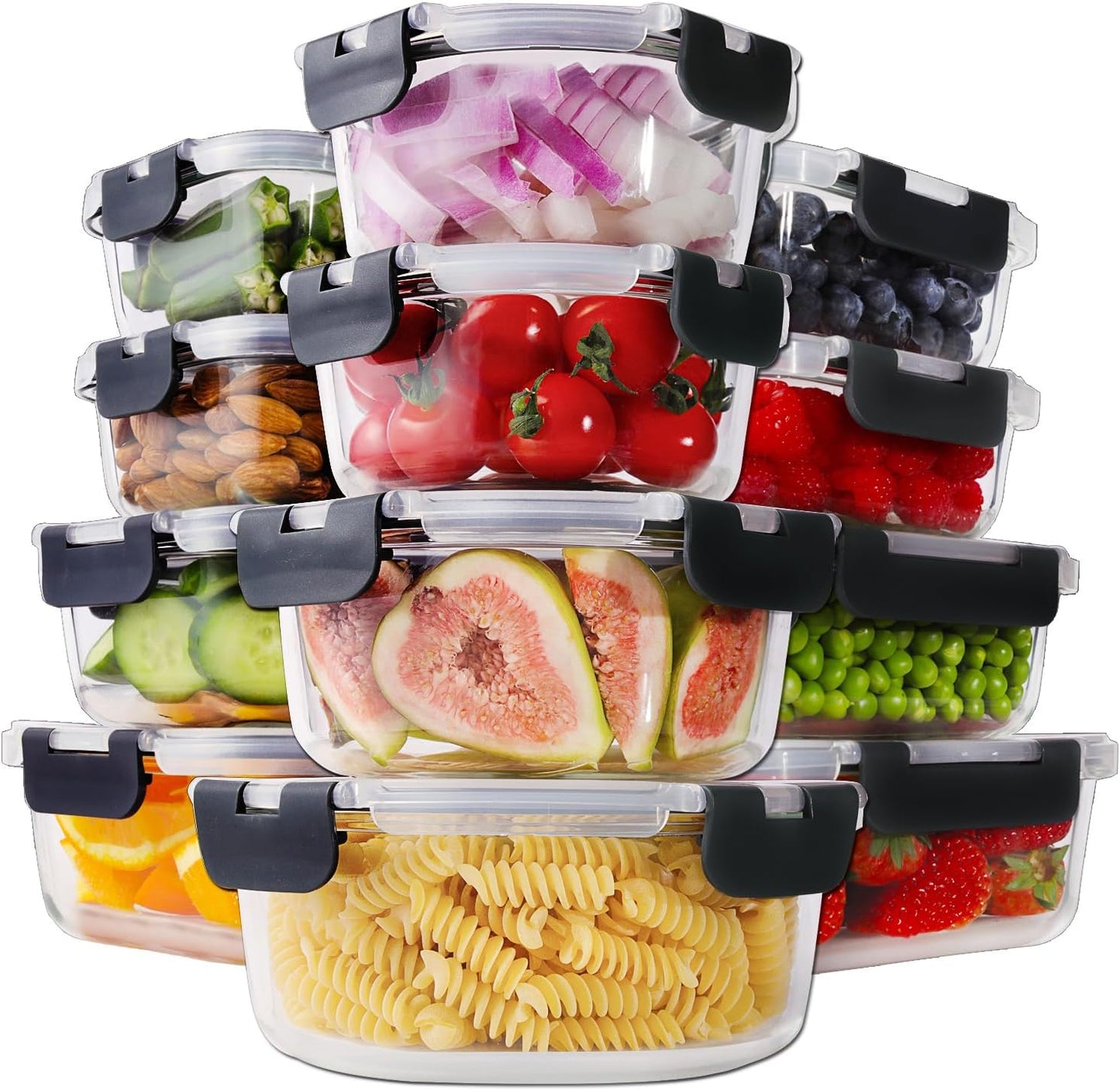 HOMBERKING 24pc Glass Food Storage Containers with Lids, Glass Meal Prep Containers, Airtight Bento Boxes, BPA Free & Leak Proof, Pantry Kitchen Storage(12 lids & 12 Containers) - Purple