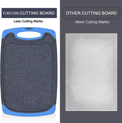 Viretang Plastic Cutting Boards Set of 3 Extra Large for Kitchen, Thick Chopping Board with Deep Juice Grooves, Non‑Slip Feet, Easy Grip Handle, BPA Free, Dishwasher Safe,Black