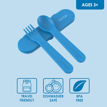 Bentgo Kids Utensil Set - Reusable Plastic Fork, Spoon & Storage Case - BPA-Free Materials, Easy-Grip Handles, Dishwasher Safe - Ideal for School Lunch, Travel, & Outdoors (Shark)