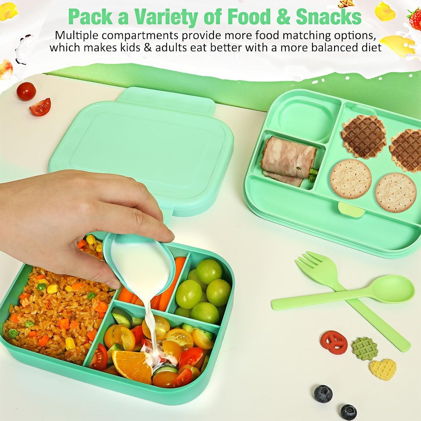 Caperci Bento Box for Kids - Stackable Leakproof Multiple Compartments Lunch Containers for Kids with Sauce Container, 5.8 Cups, Idea for School, On-the-go, Built-in Utensil Set, BPA Free (Purple)