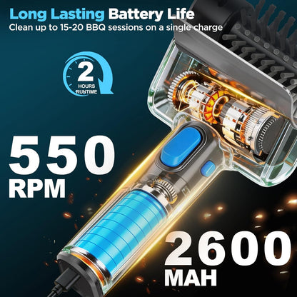 Electric Grill Brush with Dual Safety Lock - Ideal Gift for Men Dad Husband, Professional BBQ Cleaner with Submersible 304 SS Head, Splash-Proof Scrubber for Outdoor Grill (Blue Button)