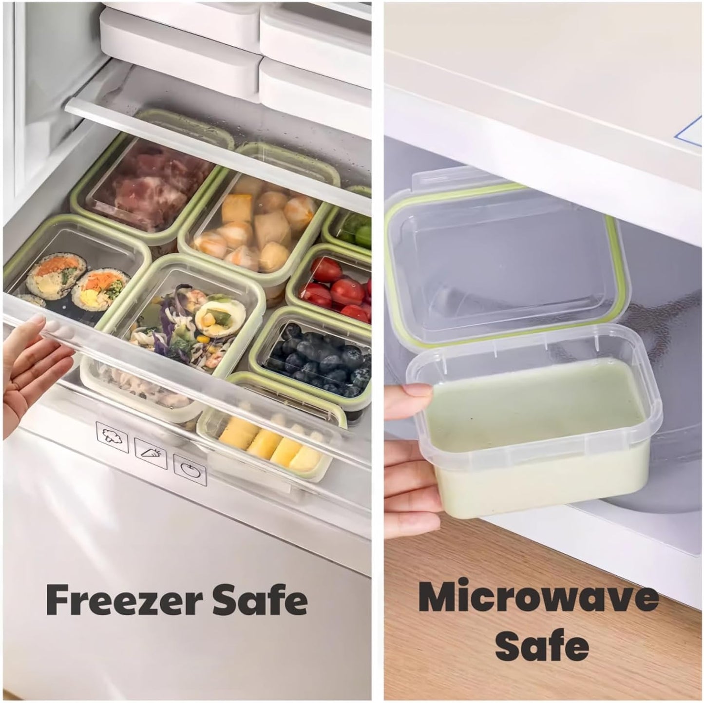 Refrigerator Organizer With Integrated Flip-Top Lid,Clear Airtight Fruit Storage Containers For Fridge,Meal Prep Containers Reusable,Microwave and Freezer Safe,BPA Free, 6 Pack Set (3x30oz, 3x10oz)