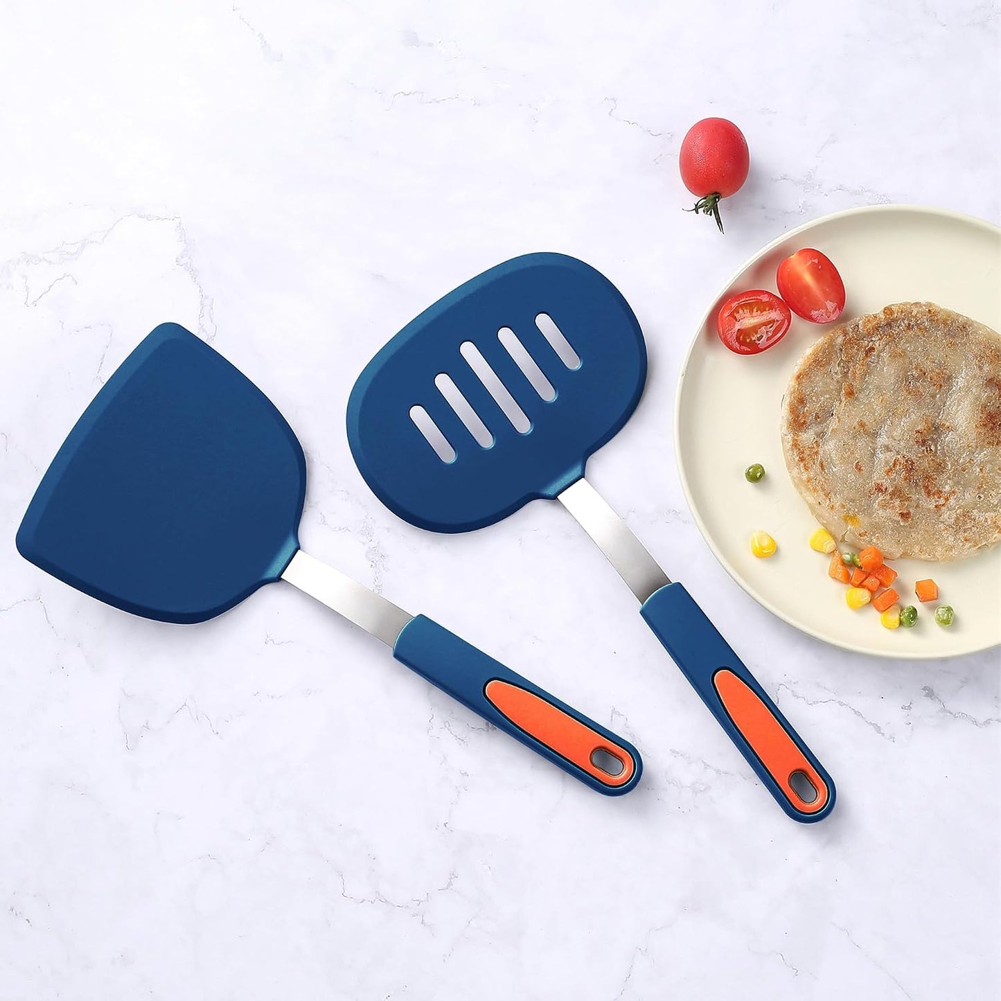 To encounter 3 Pieces Silicone Spatula Set, Heat Resistant Flexible Turner Spatulas, Nonstick Cookie Spatula, Fish Spatula, Dishwasher Safe, Navy Blue