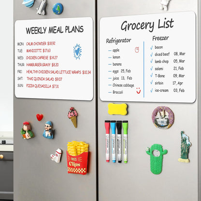 4 PACK Magnetic Dry Erase Board Sheet for Fridge, 12"x8" Erasable Refrigerator WhiteBoard w/ 6 Markers & 1 Eraser- Smooth and Flexible Small Magnet Blank Notepad for Home Kitchen Organizer and Planner