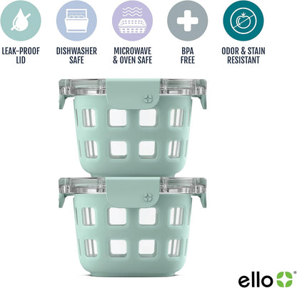 Ello Duraglass Glass Meal Prep Sets Leak-Proof Glass Food Storage Containers with Airtight BPA-Free Plastic Lids, Dishwasher, Microwave, and Freezer Safe