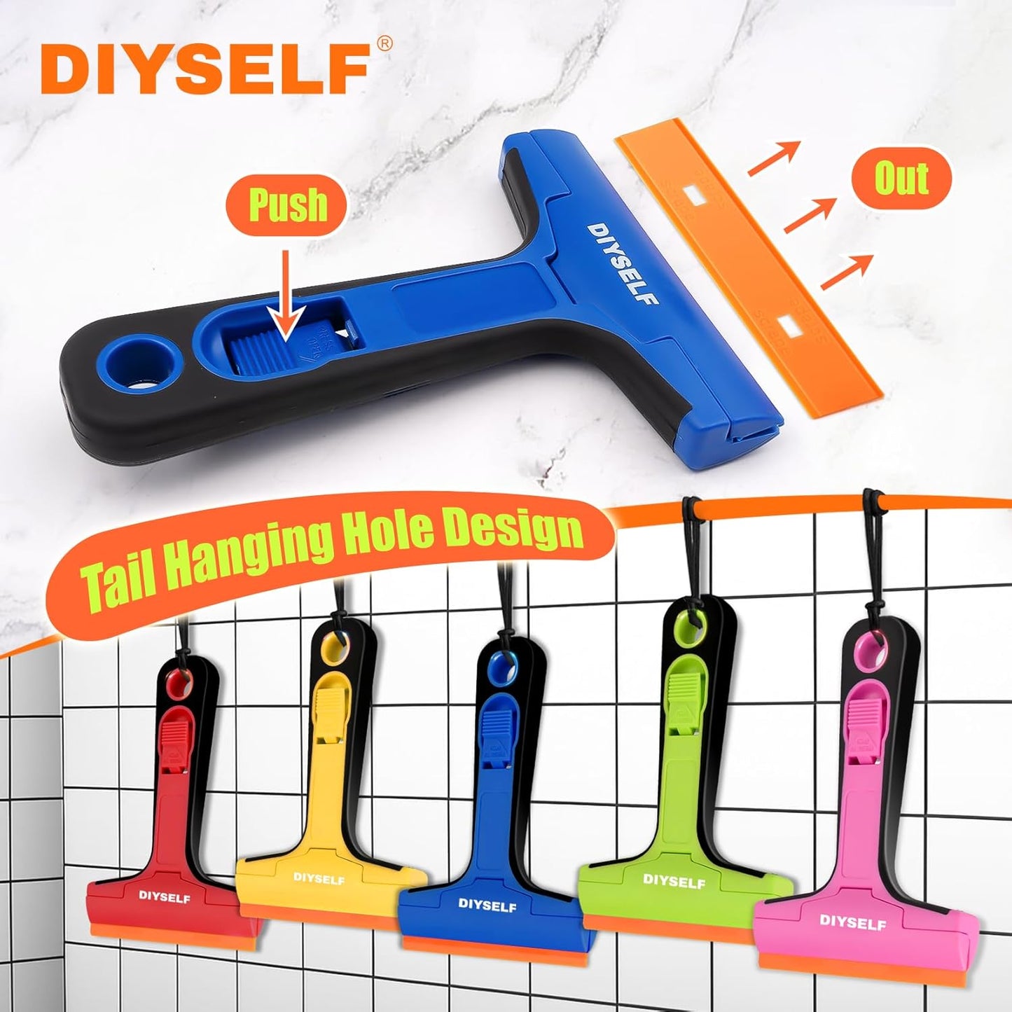 DIYSELF Razor Blade Scraper, 1 Pack Scraper Tool with 10pcs 4-Inch Blades, Razor Scraper for Cleaning Glass, Window, Stove Top, Oven, Kitchen, Cooktop, Shower Door, Sticky Residue, Tile, Wallpaper