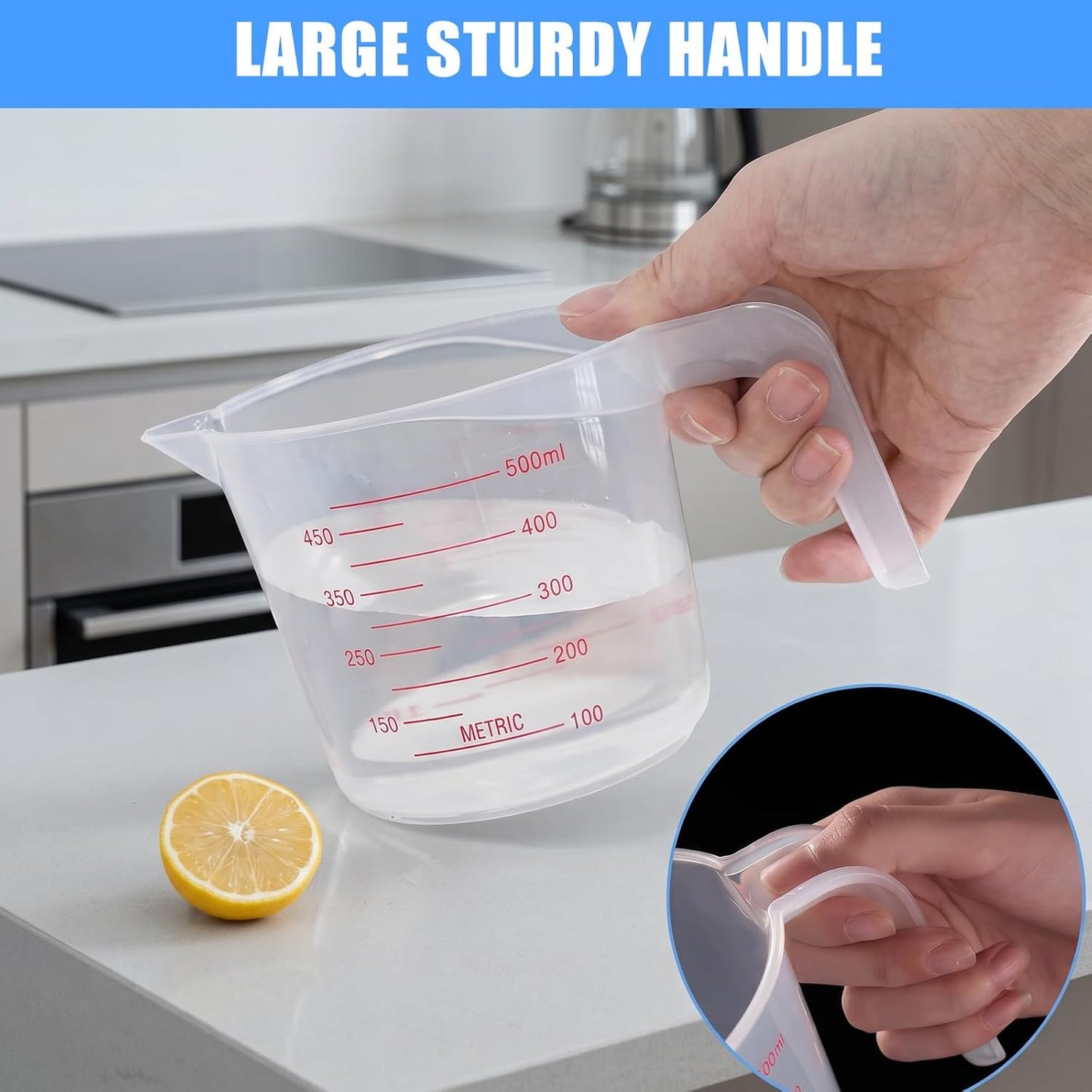 DTDNZKN 3 Pack Measuring Cup Set, Plastic Liquid Measuring Cups 250ml, 500ml & 1000ml - Clear Markings for Baking, Cooking, Mixing, Oil & Water Measurement - Essential Kitchen Tools