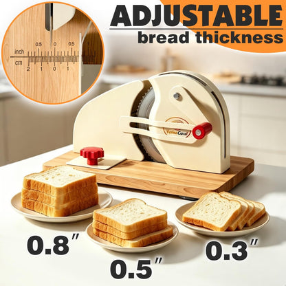 Manual Adjustable Bread Slicer Bread Cutter for Homemade Sourdough Slicer, Suction Cup Bottom, with Scale Line Plate and Food Clip and Plate(White)