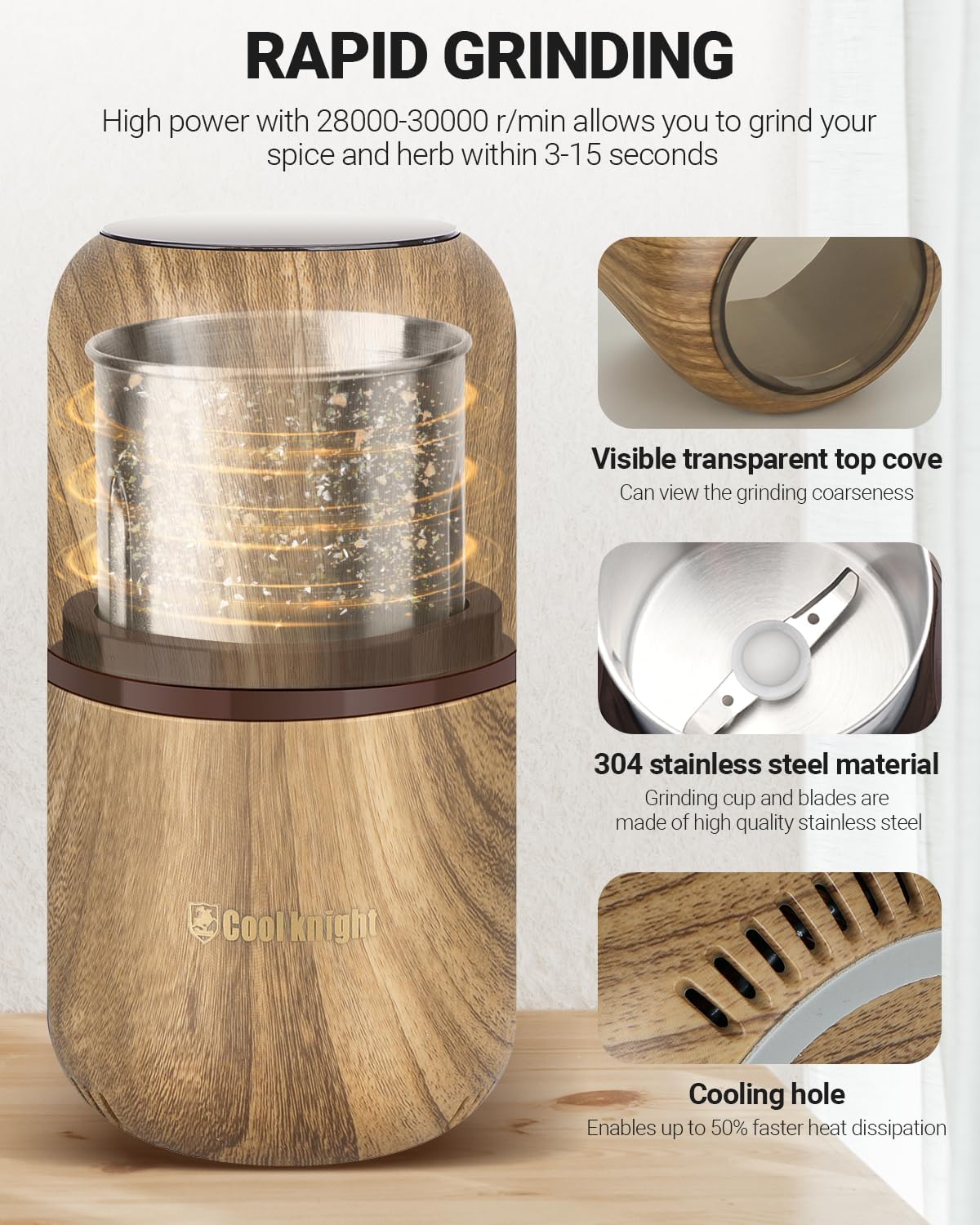 COOL KNIGHT Electric Herb Grinder, Fast Grinding, 120g Large Capacity