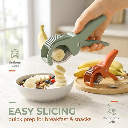 2 Pack Banana Slicer for Fruit, Cucumbers, Ham and Grapes, Green & Red