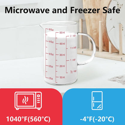 Luvan 34OZ/1000ML Glass Measuring Cup, 4 Cup Glass Measuring Cups With 3 Scales (Ml/Oz/Cup), High Borosilicate Measuring Cup With Handle and V-Shaped Spout, Dishwasher/Freezer/Microwave Safe