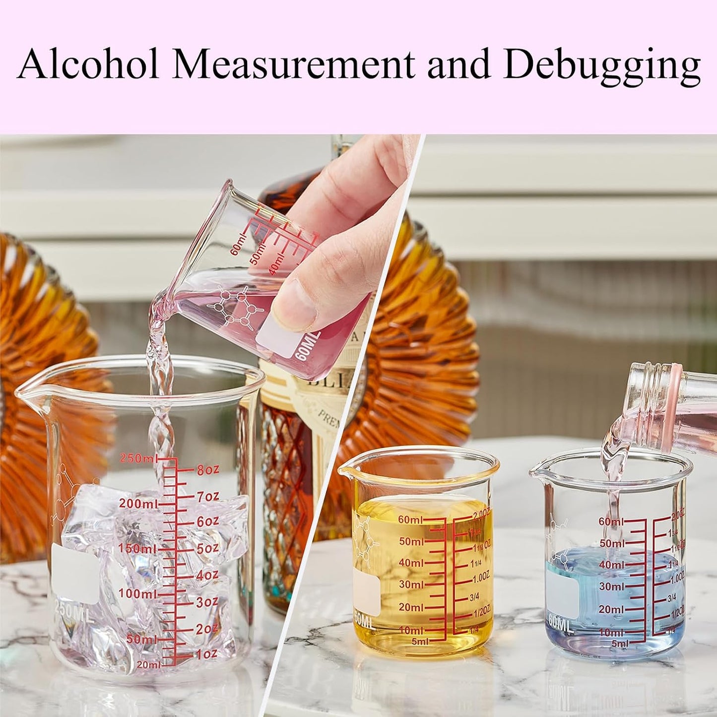 Ackers Mini Glass Measuring Beaker Set, Borosilicate, 2oz 4oz 8oz Measuring Cups