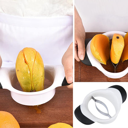 Mango Slicer,Mango Splitter, Peeler & Pit Remover Tool - Mango Cutter with Stainless Steel Microblades - Dishwasher-Safe Fruit Slicer (White)