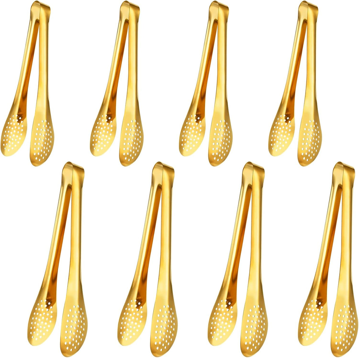 8 Pcs Gold Tongs for Serving Food, 9 & 12 Inch Stainless Steel Buffet Tongs - Gold Serving Utensils for Parties, Catering, Restaurants, Kitchen & Home Entertaining