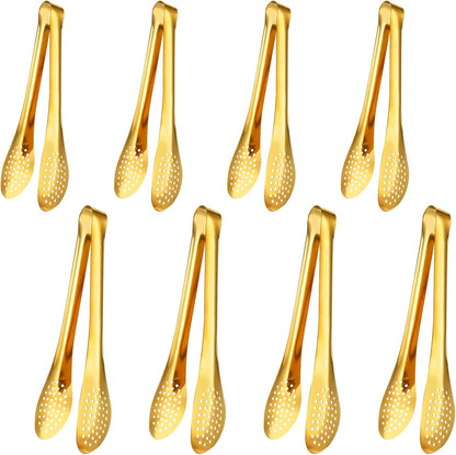8 Pcs Gold Tongs for Serving Food, 9 & 12 Inch Stainless Steel Buffet Tongs - Gold Serving Utensils for Parties, Catering, Restaurants, Kitchen & Home Entertaining