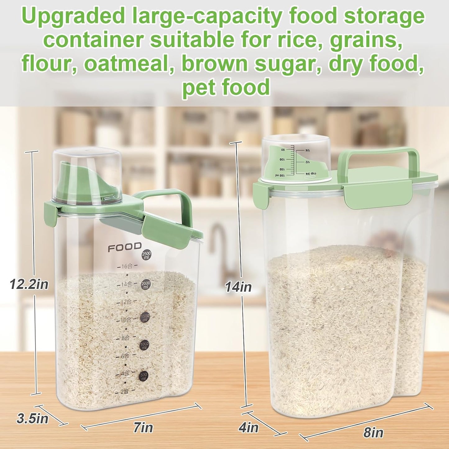 LEAWALK Airtight Rice Storage Container, 3-5Lbs Cereal Dry Food Flour Bin, Pet Dog Cat Food Dispenser with Measuring Cup, BPA Free Plastic Kitchen and Pantry Organization Bin for Sugar-Clear Grey