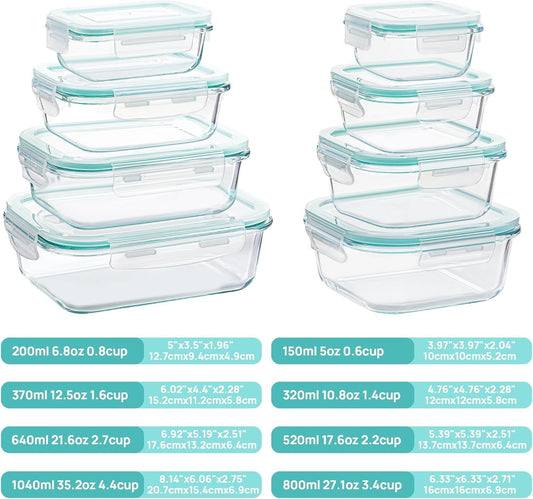 Vtopmart Glass Food Storage Containers with Lids Green