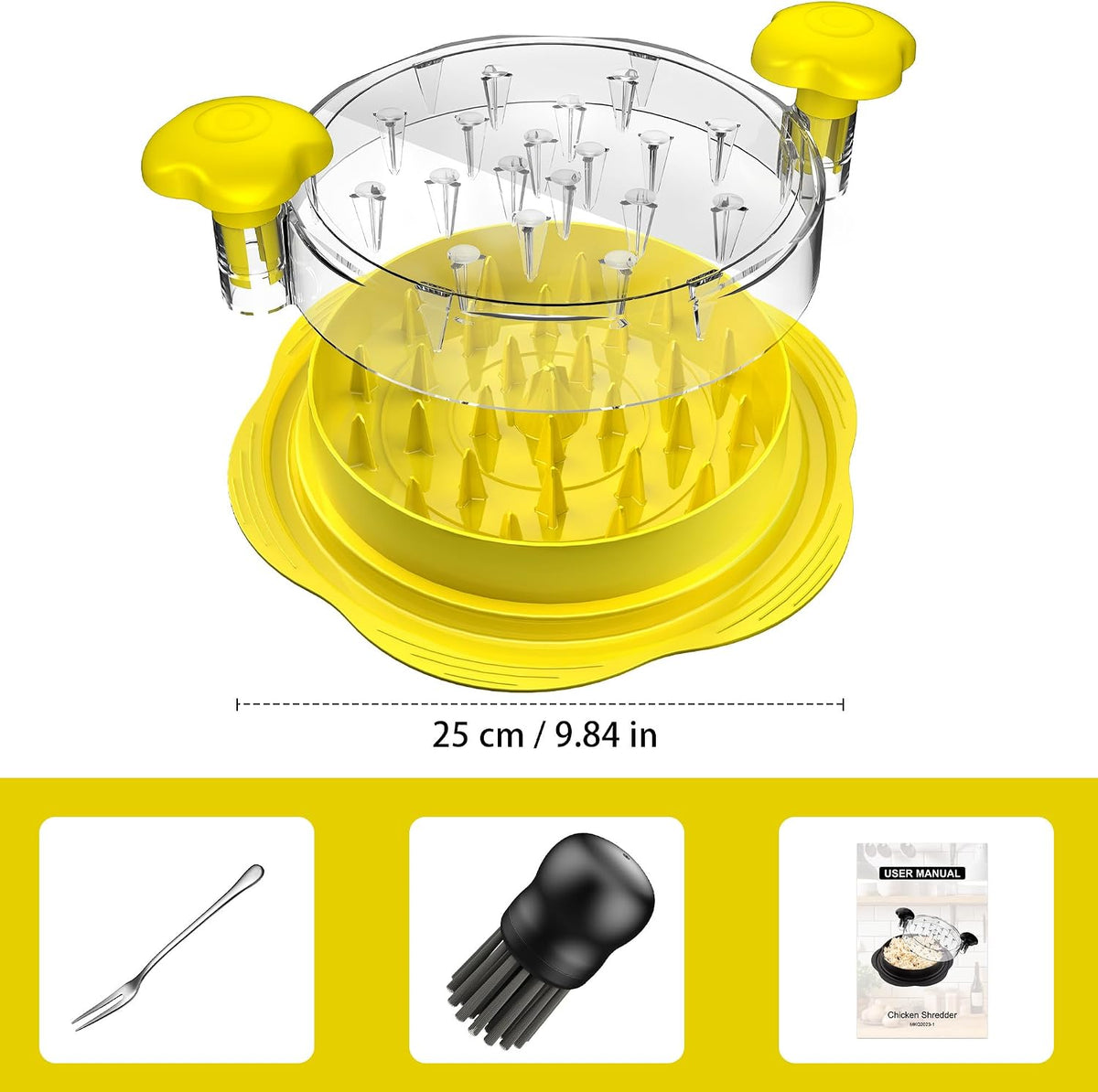 Chicken Shredder Tool Twist Large Meat Shredder with Brush&Fork, Black
