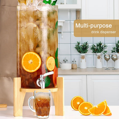 Glass Beverage Dispenser with Stand, 1.5 Gallons Glass Drink Dispenser-Beverage Dispenser with Wood Stand, Stainless Steel Spigot for Parties,Bars,Restaurants