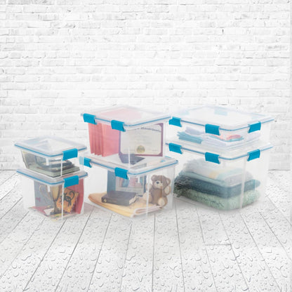 Sterilite 80 Qt Gasket Box, Stackable Storage Bin with Latching Lid and Tight Seal, Plastic Container to Organize Basement, Clear Base and Lid, 1-Pack