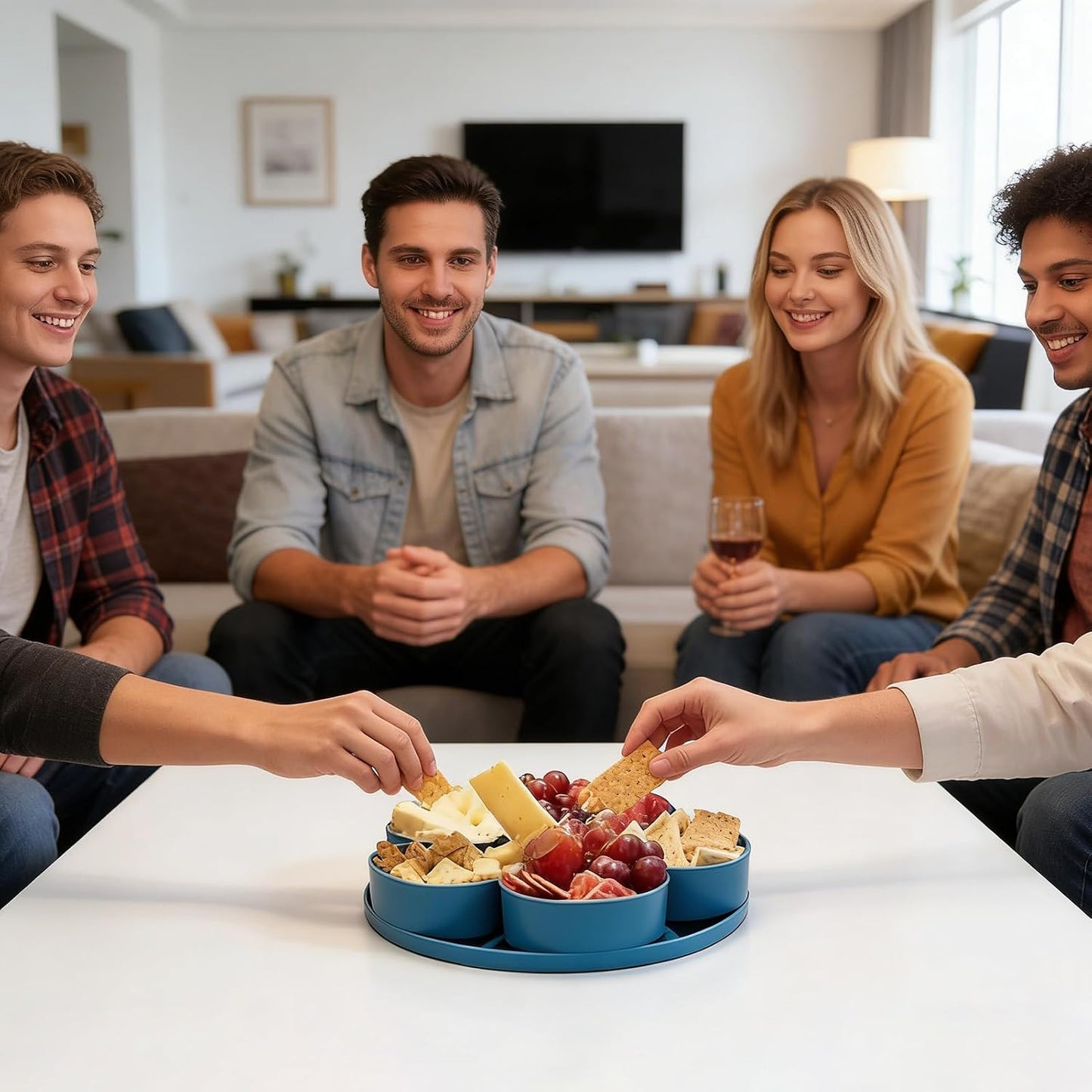 Divided Serving Tray that Spins, Divided Spin and Snack Snack Spinner with Lid, Snackle Box Container, Rotating Lazy Susan Multi-Compartment Tray for Fruit, Nuts, Candy, Party & Picnic (Grey)