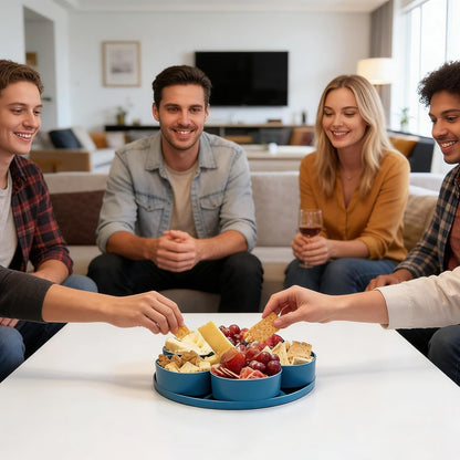 Divided Serving Tray that Spins, Divided Spin and Snack Snack Spinner with Lid, Snackle Box Container, Rotating Lazy Susan Multi-Compartment Tray for Fruit, Nuts, Candy, Party & Picnic (Grey)